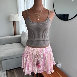 Brandy Melville Light Brown Taupe Ribbed Tank Top Cami Raw Hem One Size